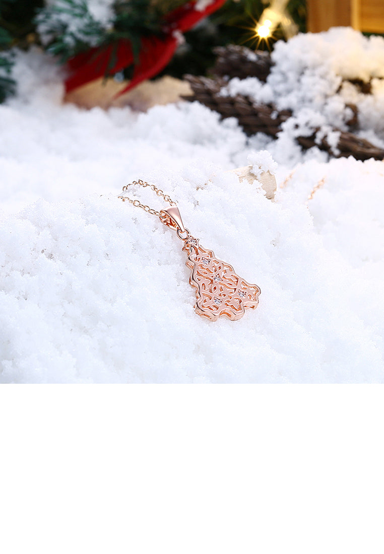 Fashion Rose Gold Christmas Tree Pendant with White Austrian Element Crystal and Necklace
