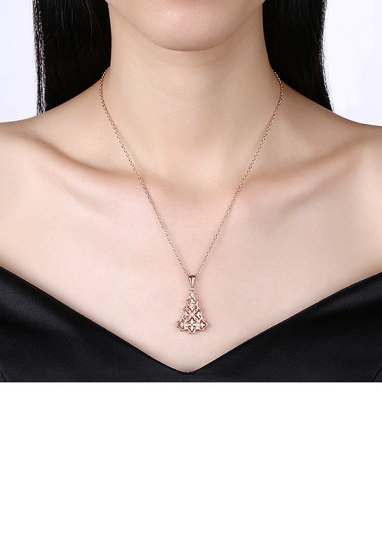 Fashion Rose Gold Christmas Tree Pendant with White Austrian Element Crystal and Necklace