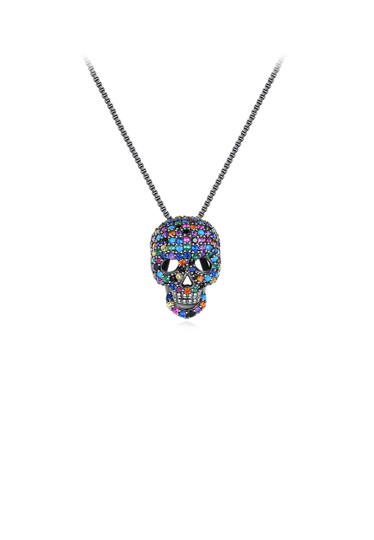 Fashion Personality Plated Black Skull Pendant with Colorful Cubic Zirconia and Necklace - Luxurious Look