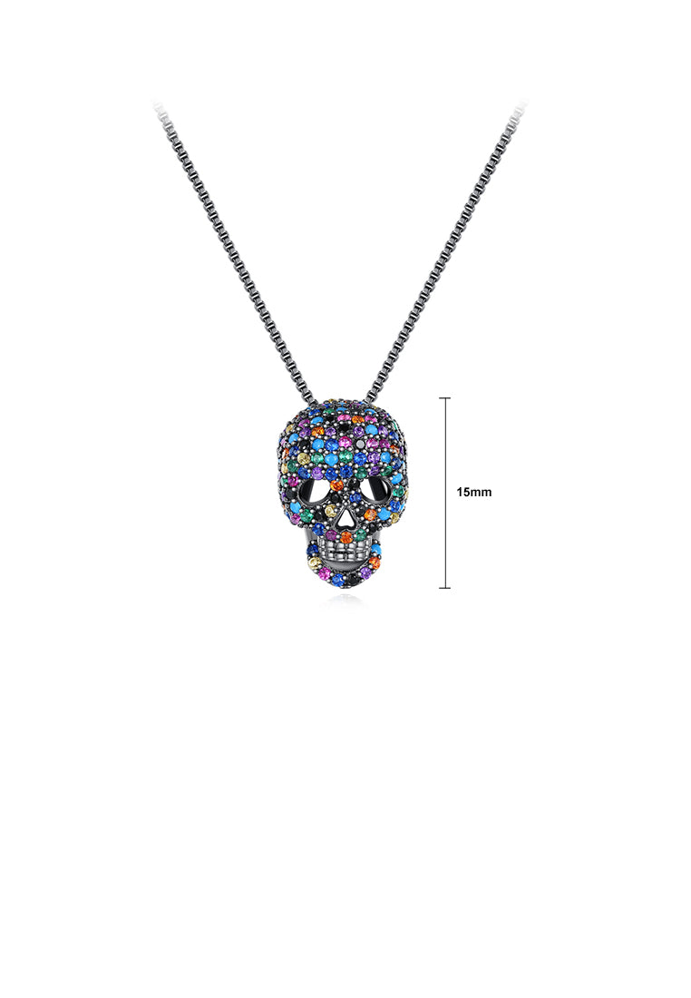 Fashion Personality Plated Black Skull Pendant with Colorful Cubic Zirconia and Necklace - Luxurious Look