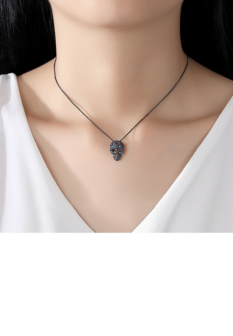 Fashion Personality Plated Black Skull Pendant with Colorful Cubic Zirconia and Necklace - Luxurious Look