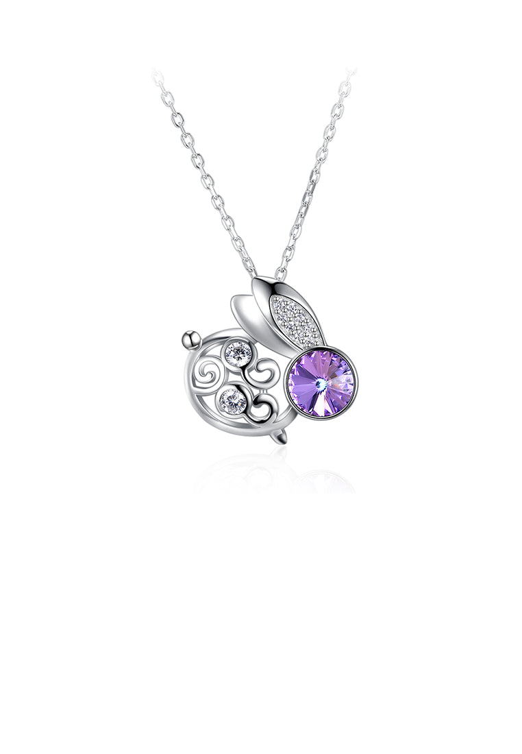 925 Sterling Silver Fashion Cute Rabbit Pendant with Purple Austrian Element Crystal and Necklace