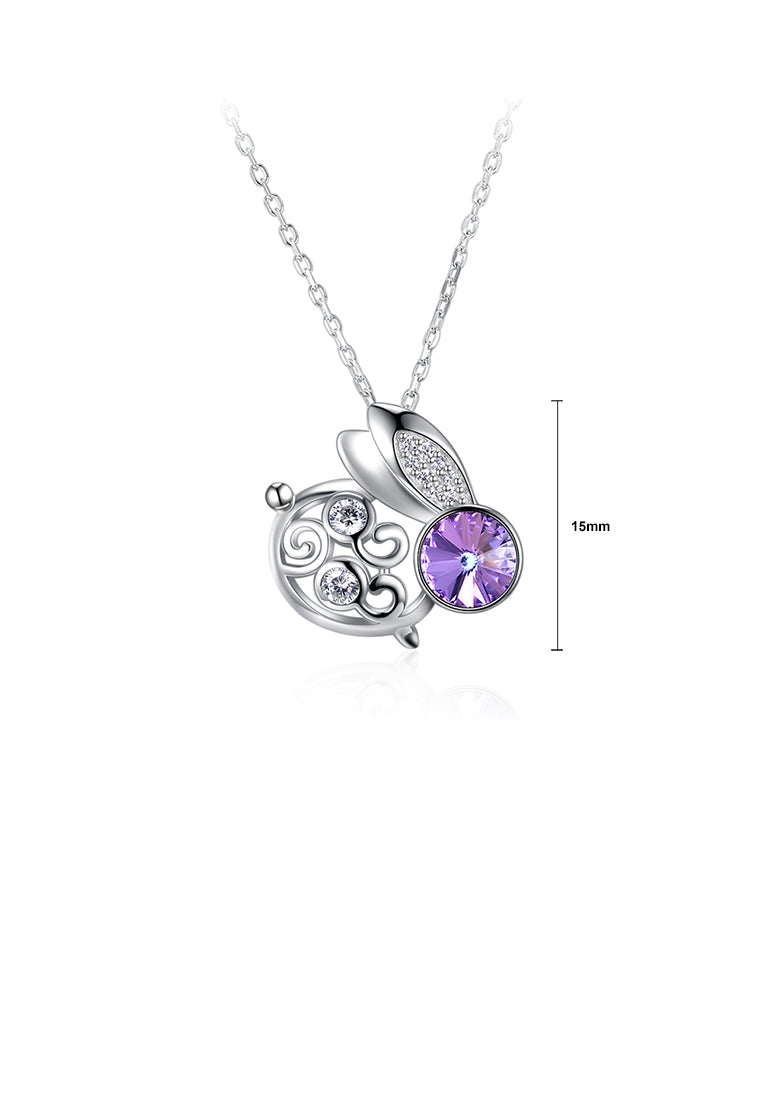 925 Sterling Silver Fashion Cute Rabbit Pendant with Purple Austrian Element Crystal and Necklace