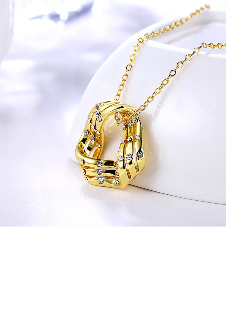 Fashion and Simple Plated Gold Geometric Pendant with Cubic Zircon and Necklace