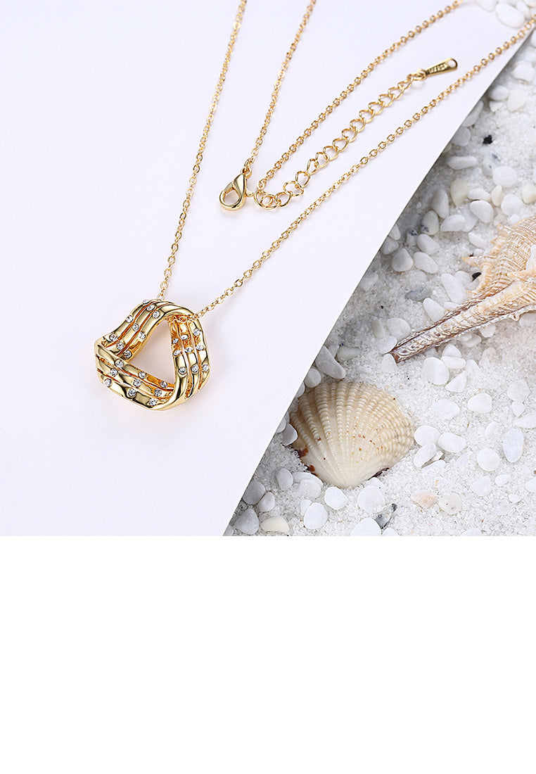 Fashion and Simple Plated Gold Geometric Pendant with Cubic Zircon and Necklace