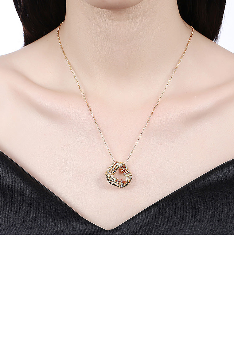 Fashion and Simple Plated Gold Geometric Pendant with Cubic Zircon and Necklace