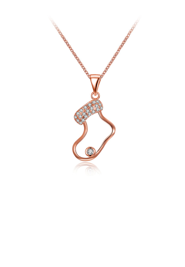 Plated Rose Gold Christmas Socks Pendant with Austrian Element Crystal and Necklace