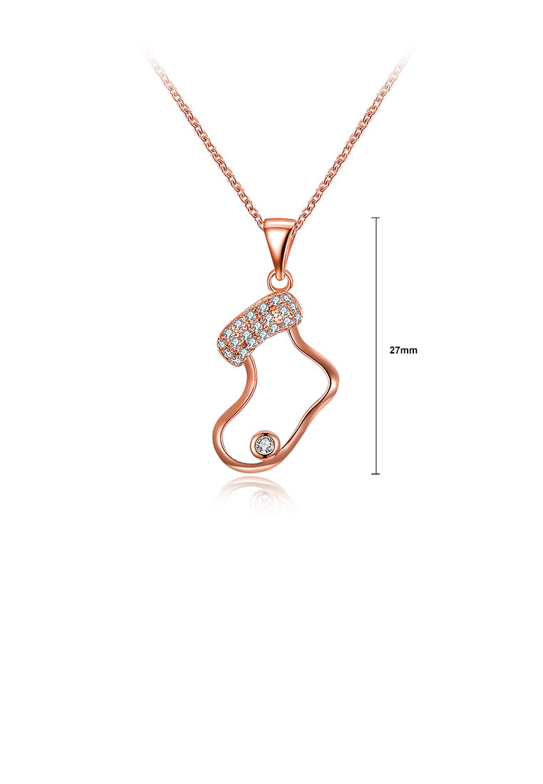 Plated Rose Gold Christmas Socks Pendant with Austrian Element Crystal and Necklace