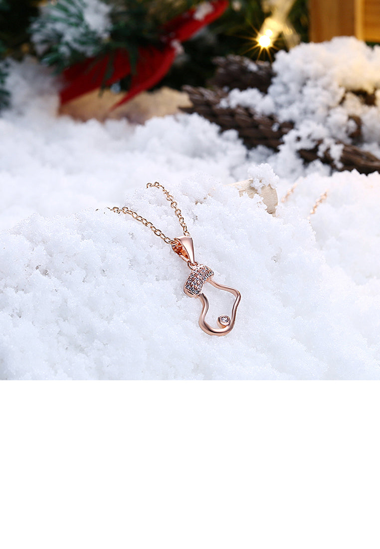 Plated Rose Gold Christmas Socks Pendant with Austrian Element Crystal and Necklace