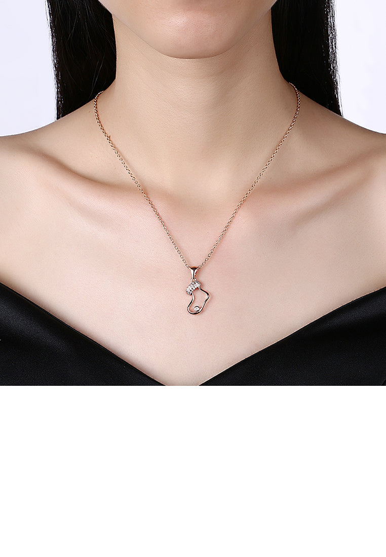 Plated Rose Gold Christmas Socks Pendant with Austrian Element Crystal and Necklace