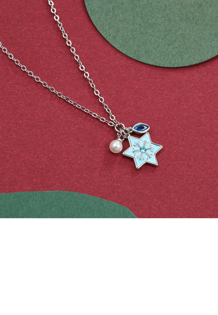 Christmas Star Pendant with Blue Austrian Element Crystal and Necklace