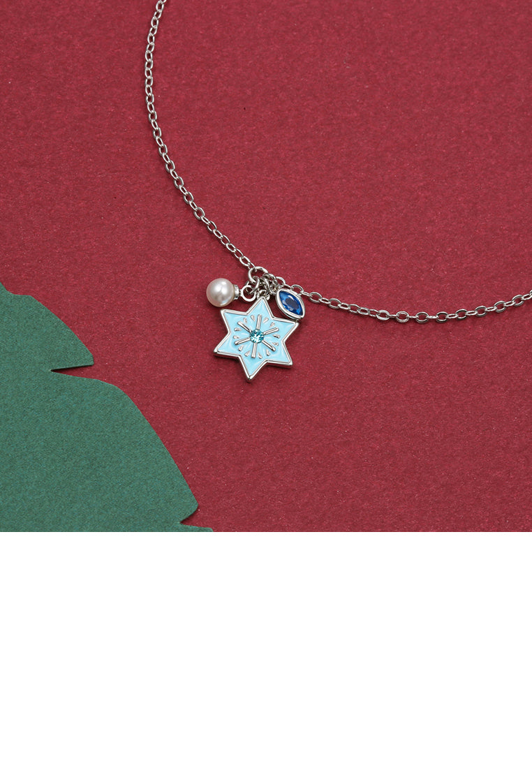 Christmas Star Pendant with Blue Austrian Element Crystal and Necklace