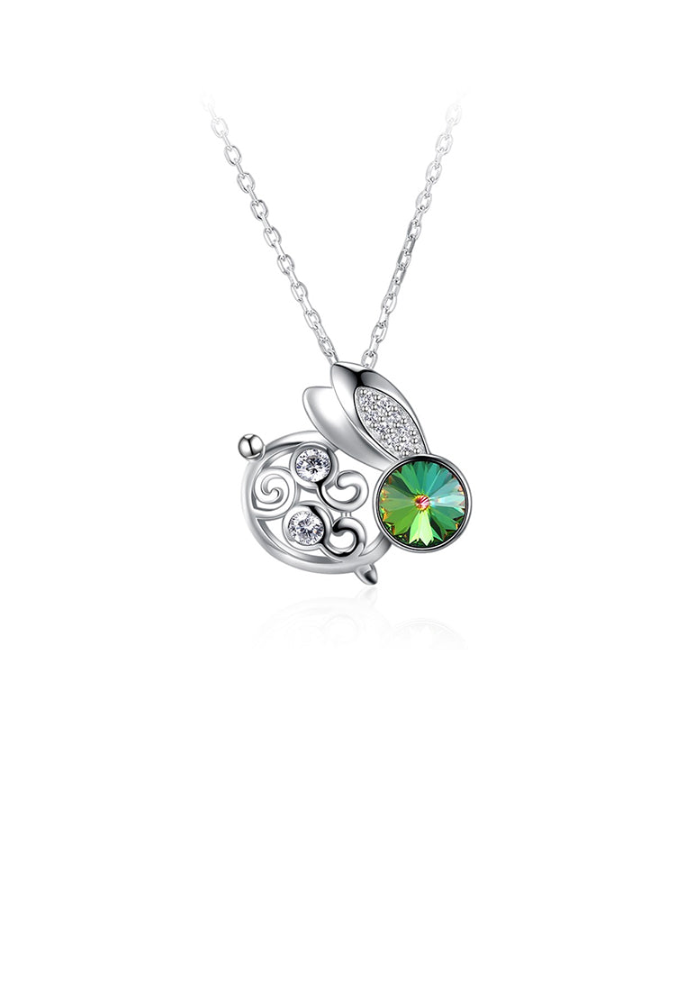 925 Sterling Silver Fashion Cute Rabbit Pendant with Green Austrian Element Crystal and Necklace