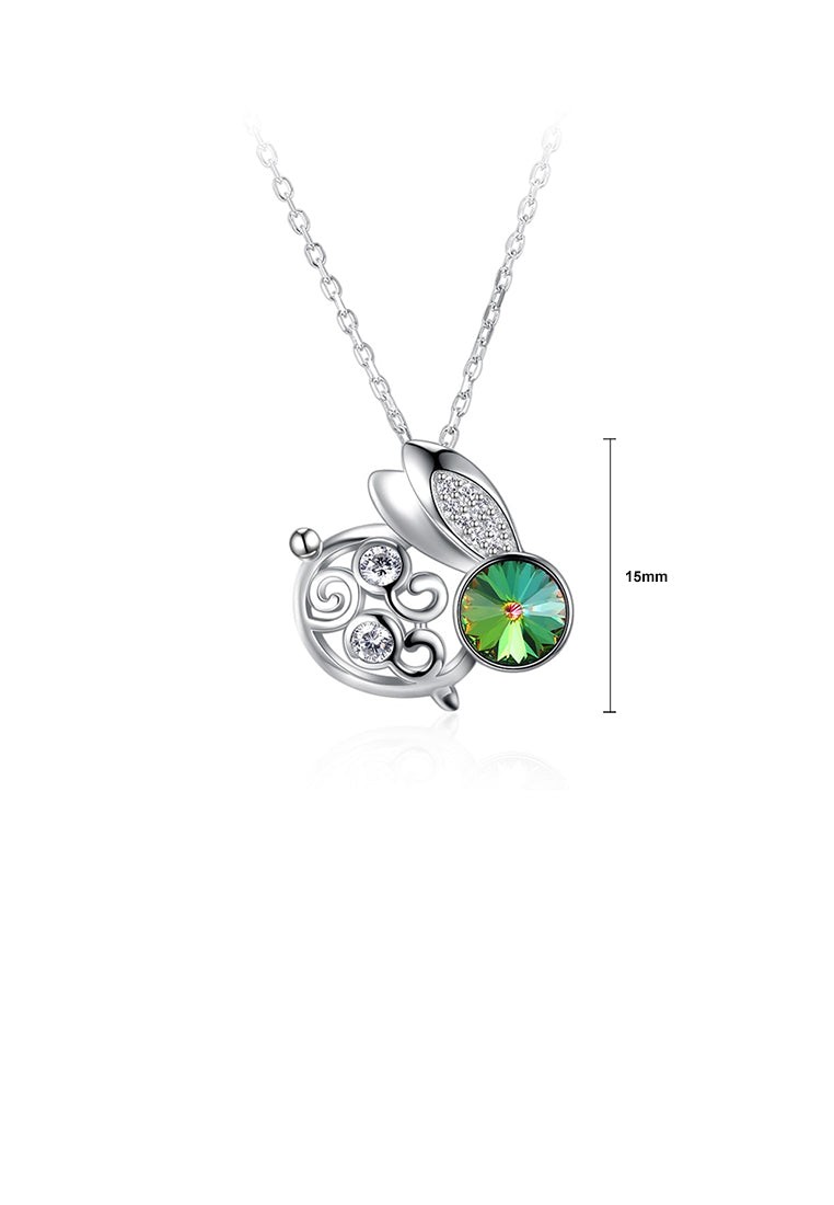 925 Sterling Silver Fashion Cute Rabbit Pendant with Green Austrian Element Crystal and Necklace