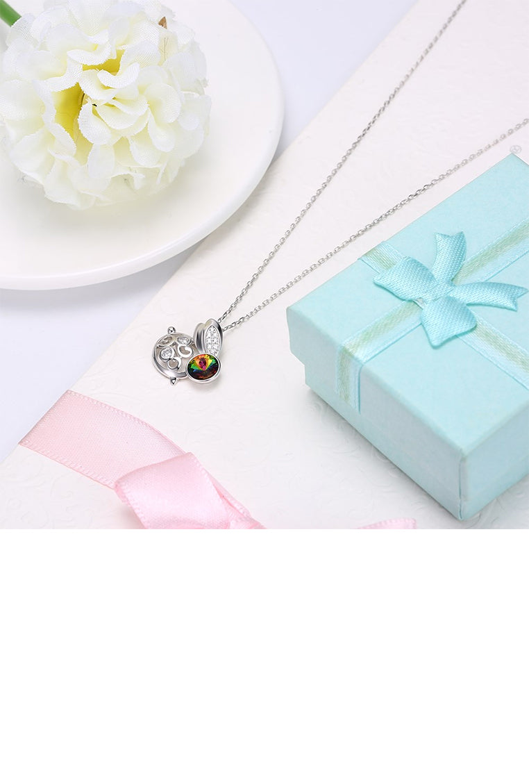 925 Sterling Silver Fashion Cute Rabbit Pendant with Green Austrian Element Crystal and Necklace