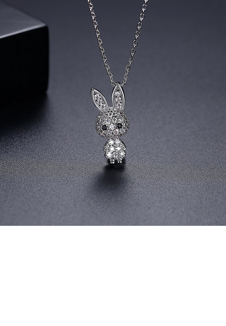 Simple and Cute Rabbit Pendant with Cubic Zirconia and Necklace - Luxurious Look