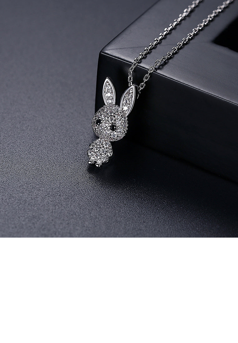 Simple and Cute Rabbit Pendant with Cubic Zirconia and Necklace - Luxurious Look