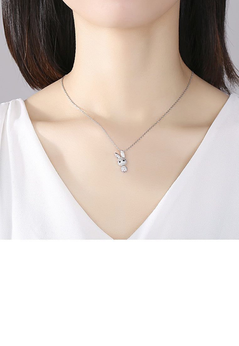 Simple and Cute Rabbit Pendant with Cubic Zirconia and Necklace - Luxurious Look