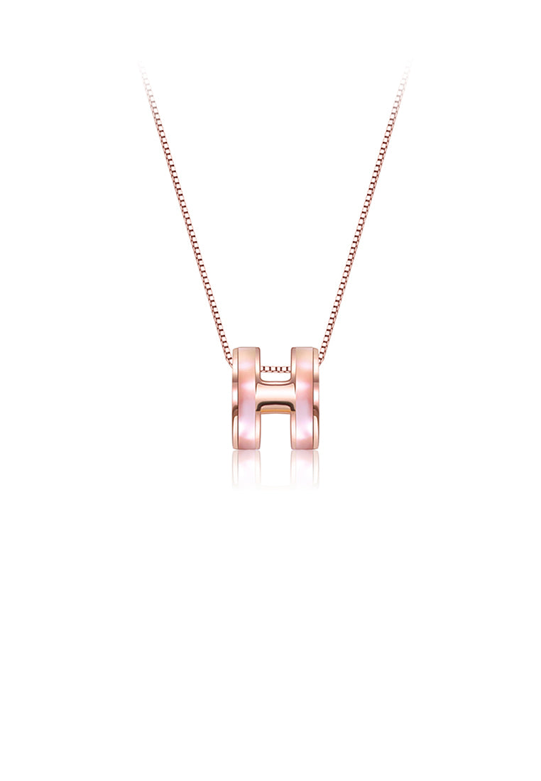 925 Sterling Silver Plated Rose Gold Simple Letter H Pendant with Necklace