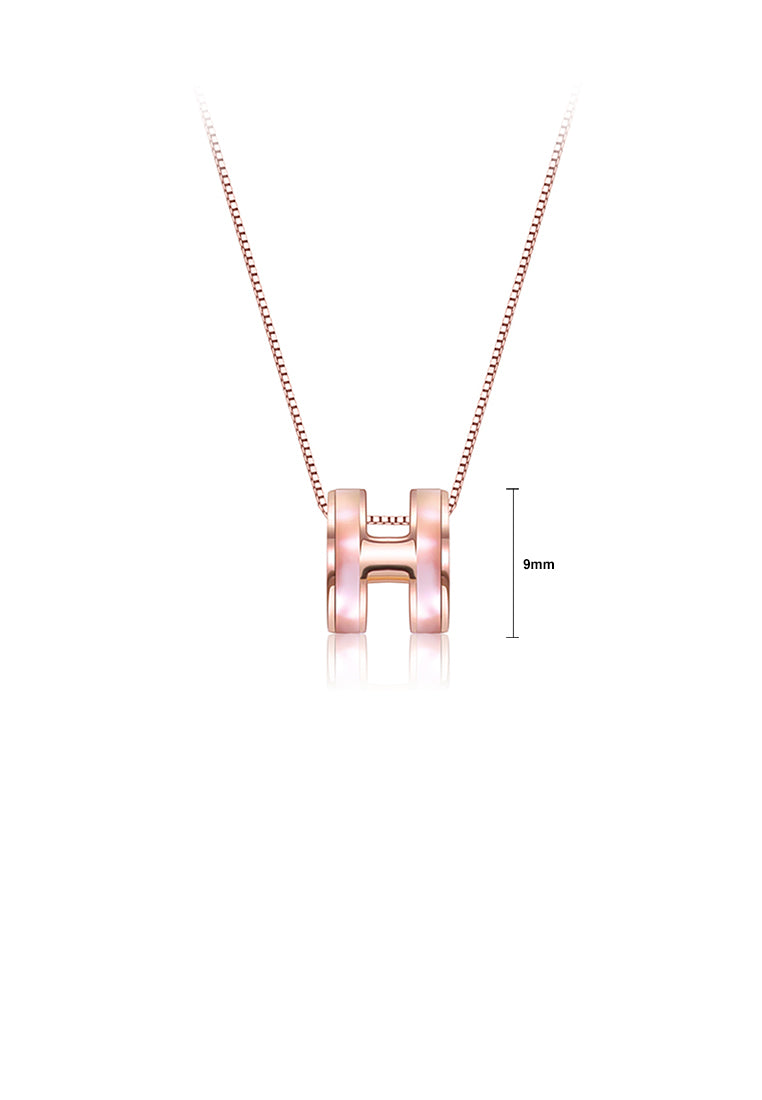 925 Sterling Silver Plated Rose Gold Simple Letter H Pendant with Necklace
