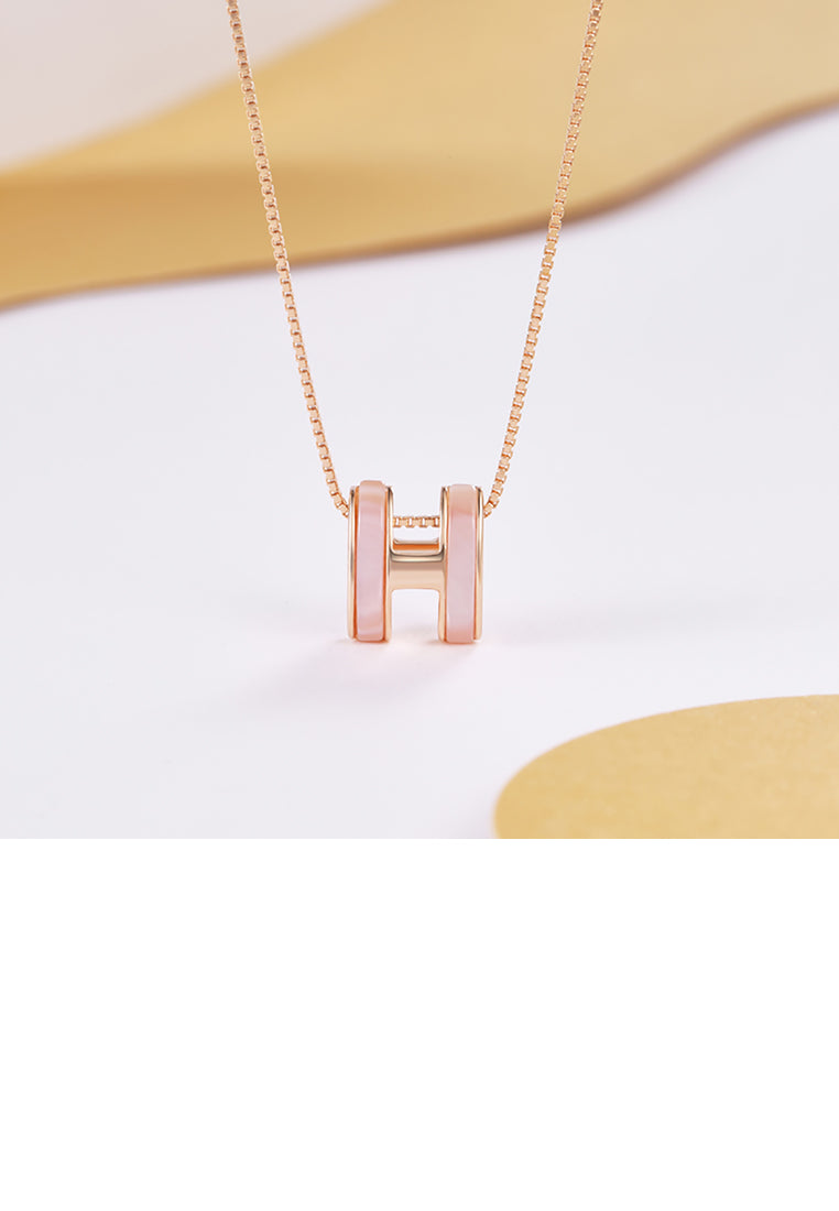 925 Sterling Silver Plated Rose Gold Simple Letter H Pendant with Necklace
