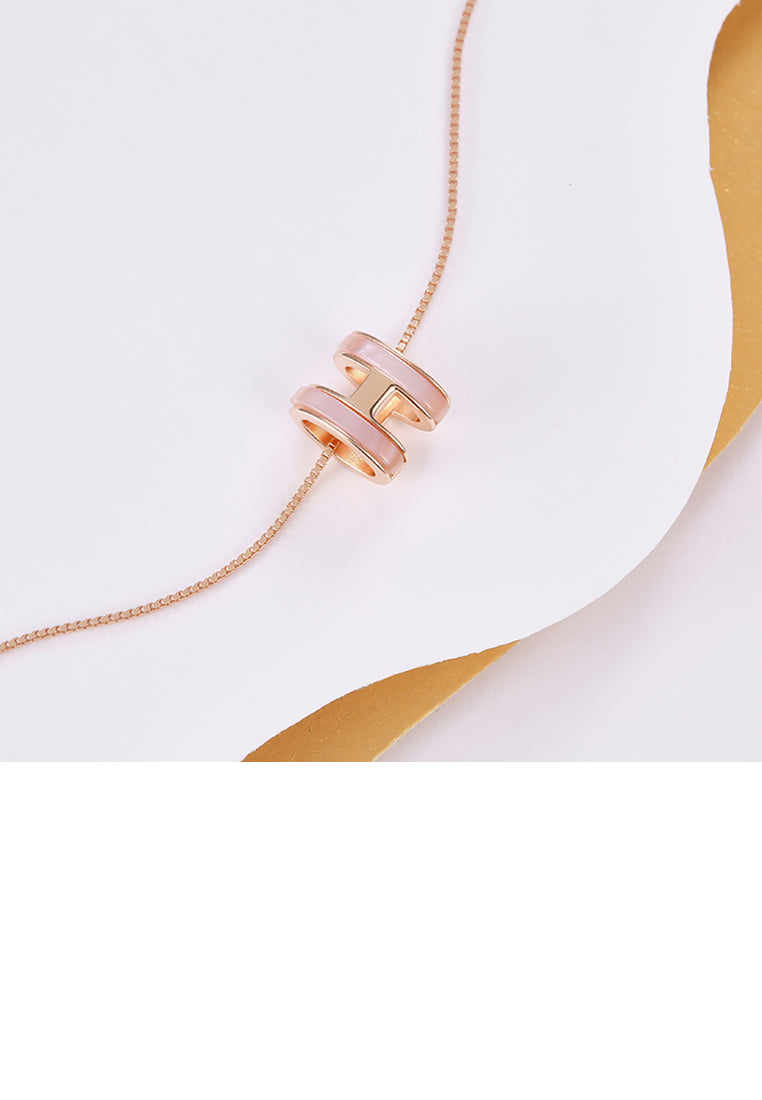 925 Sterling Silver Plated Rose Gold Simple Letter H Pendant with Necklace