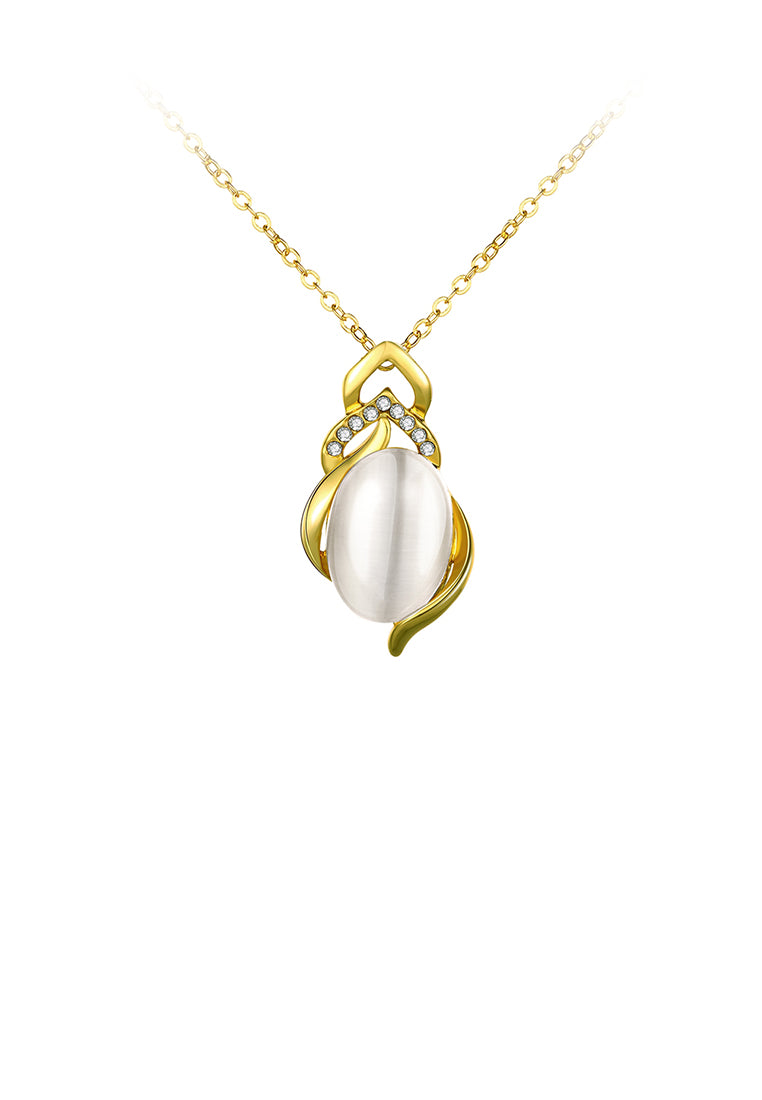 Fashion Simple Plated Gold Geometric Chrysoberyl Cat Eye Opal Pendant with Austrian Element Crystal and Necklace