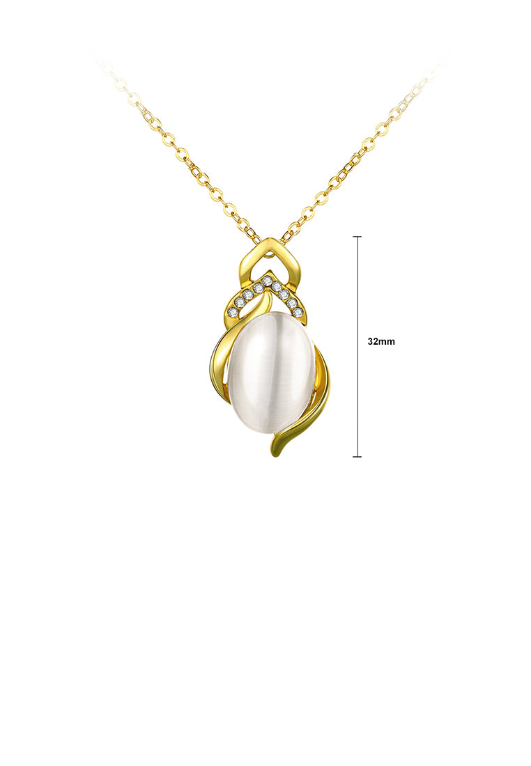Fashion Simple Plated Gold Geometric Chrysoberyl Cat Eye Opal Pendant with Austrian Element Crystal and Necklace