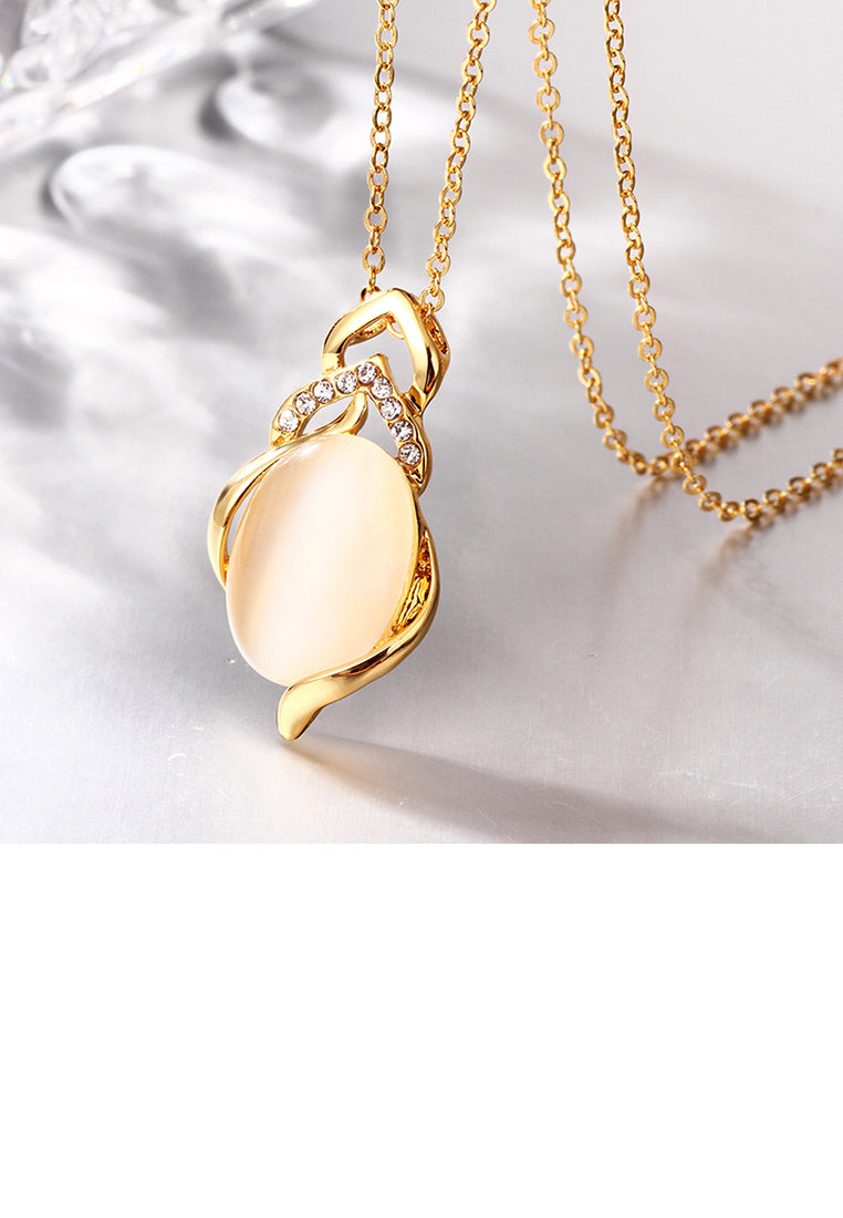 Fashion Simple Plated Gold Geometric Chrysoberyl Cat Eye Opal Pendant with Austrian Element Crystal and Necklace