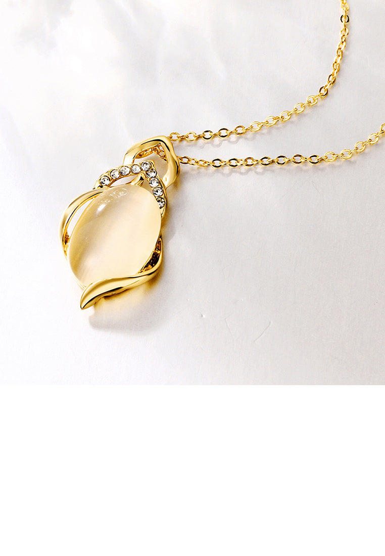 Fashion Simple Plated Gold Geometric Chrysoberyl Cat Eye Opal Pendant with Austrian Element Crystal and Necklace