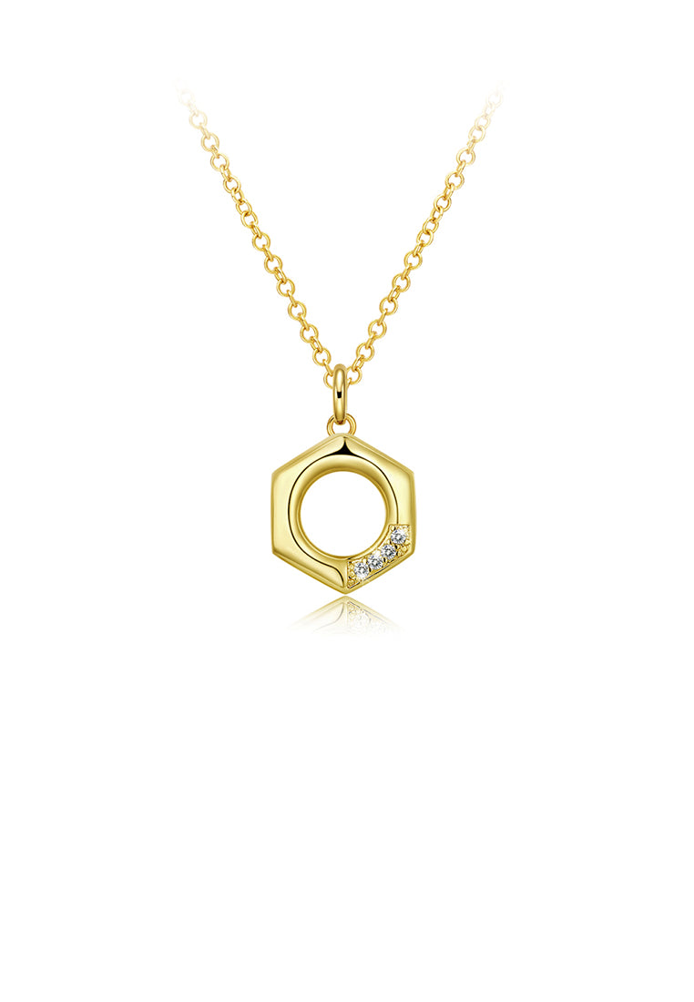 Fashion Simple Plated Gold Hexagon Pendant with Austrian Element Crystal and Necklace