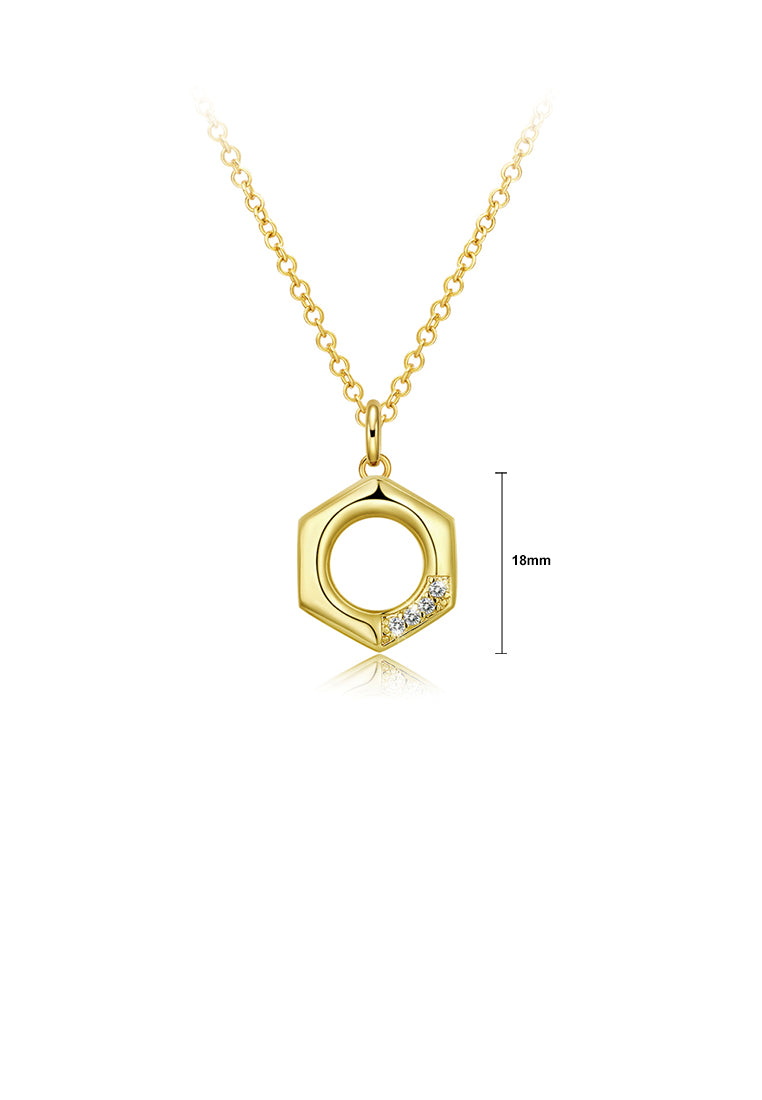 Fashion Simple Plated Gold Hexagon Pendant with Austrian Element Crystal and Necklace