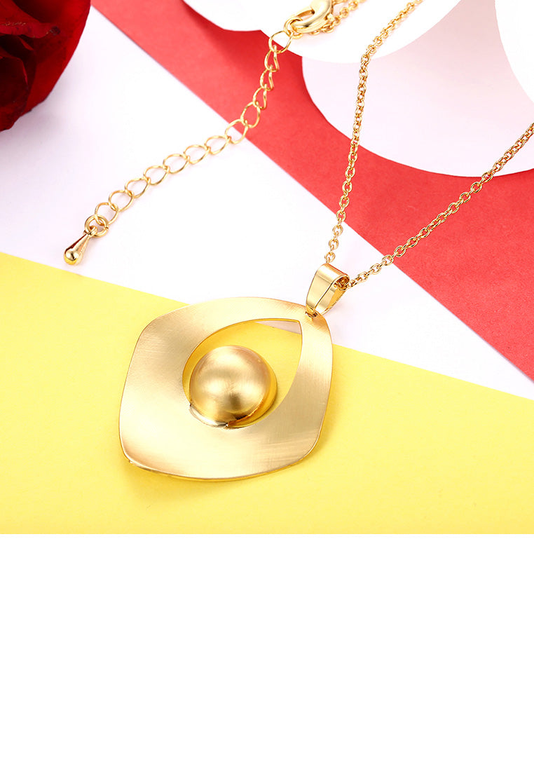 Fashion Elegant Plated Gold Geometric Diamond Pendant with Necklace