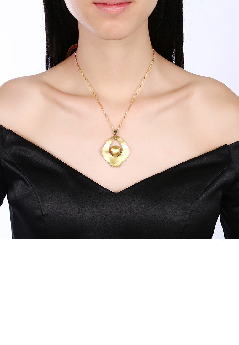 Fashion Elegant Plated Gold Geometric Diamond Pendant with Necklace