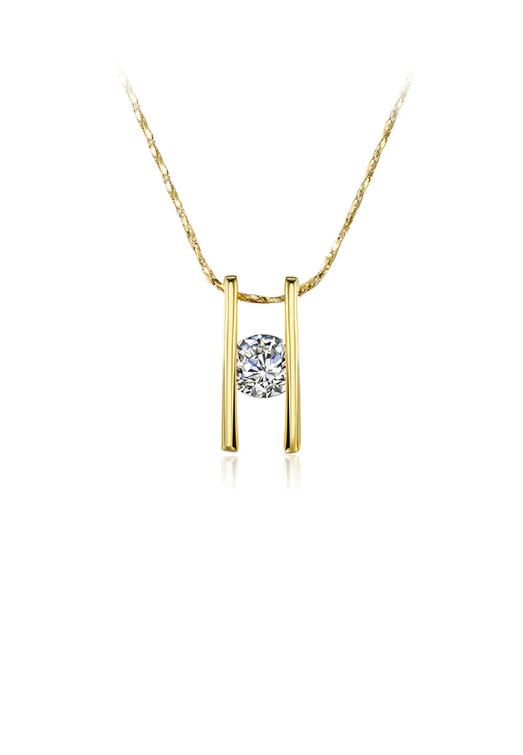 Simple Plated Gold Geometric Pendant with Cubic Zircon and Necklace