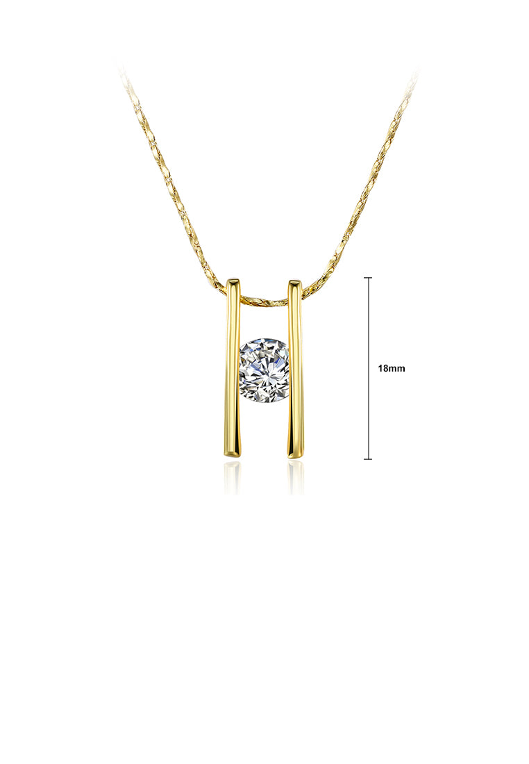 Simple Plated Gold Geometric Pendant with Cubic Zircon and Necklace