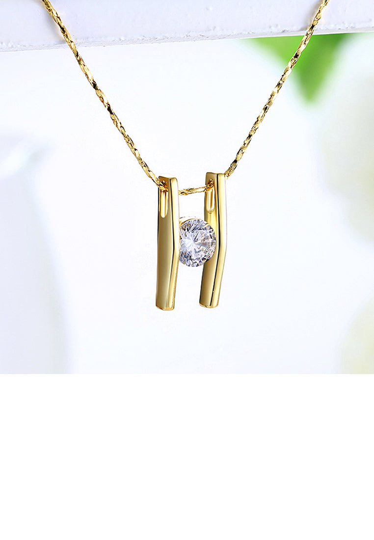 Simple Plated Gold Geometric Pendant with Cubic Zircon and Necklace