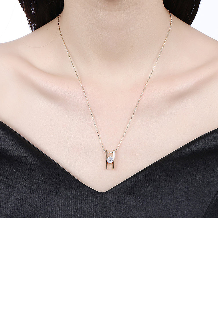 Simple Plated Gold Geometric Pendant with Cubic Zircon and Necklace