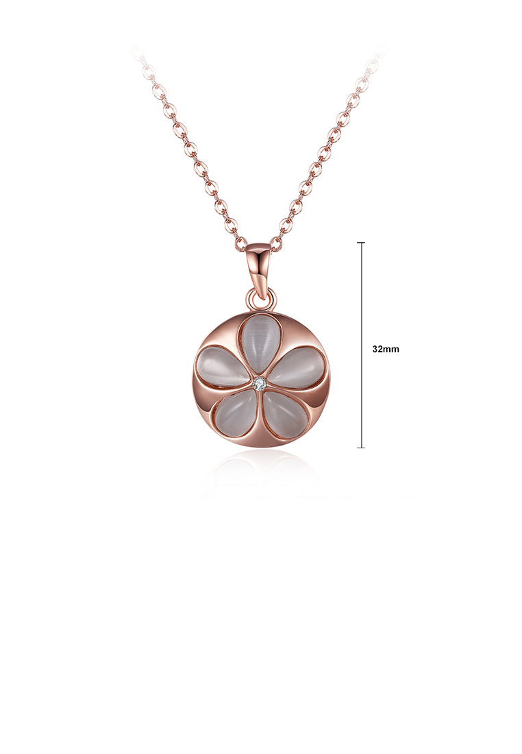 Elegant Plated Rose Gold Flower Round Pendant with Opal and Necklace