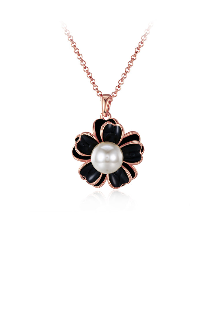 Elegant Plated Rose Gold Flower Pendant with Pearl and Necklace - Luxurious Look