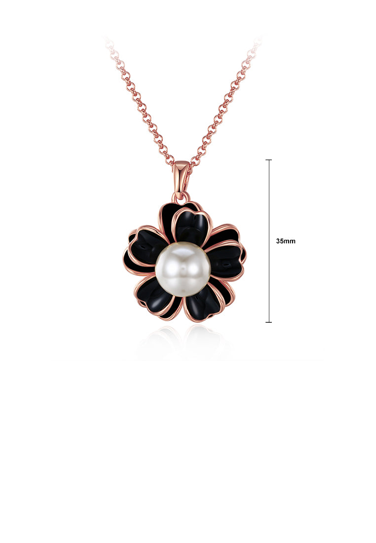 Elegant Plated Rose Gold Flower Pendant with Pearl and Necklace - Luxurious Look