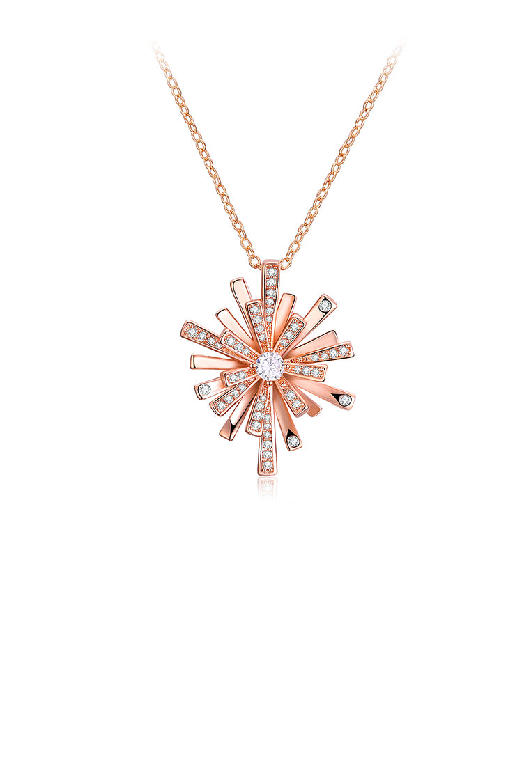 Plated Rose Gold Snowflake Pendant with White Austrian Element Crystal and Necklace