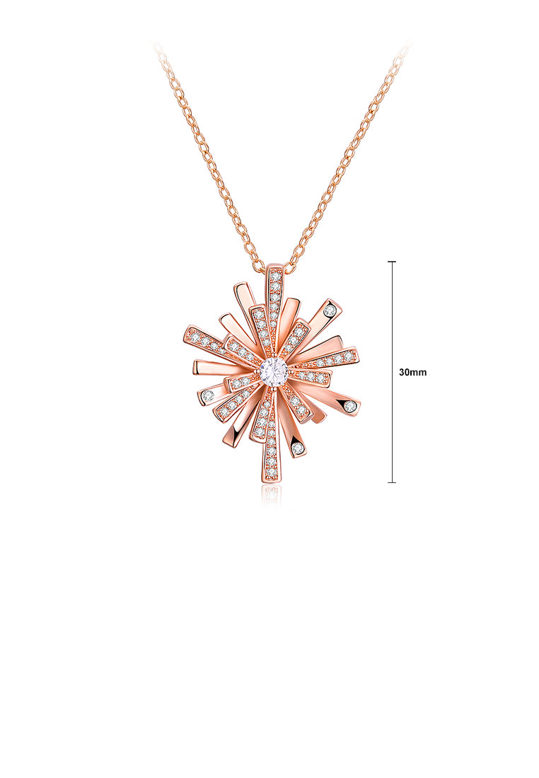 Plated Rose Gold Snowflake Pendant with White Austrian Element Crystal and Necklace