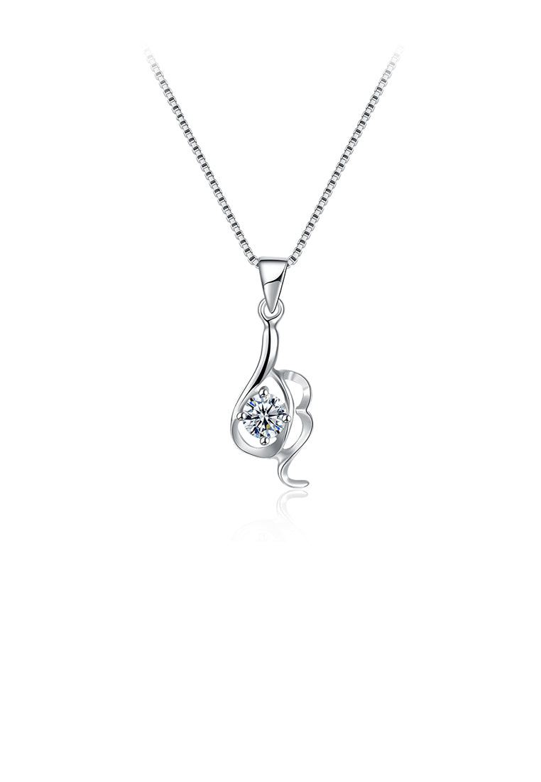 925 Sterling Silver Pendant with White Cubic Zircon and Necklace