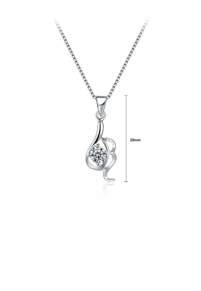 925 Sterling Silver Pendant with White Cubic Zircon and Necklace