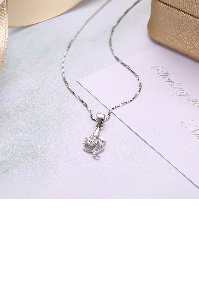 925 Sterling Silver Pendant with White Cubic Zircon and Necklace