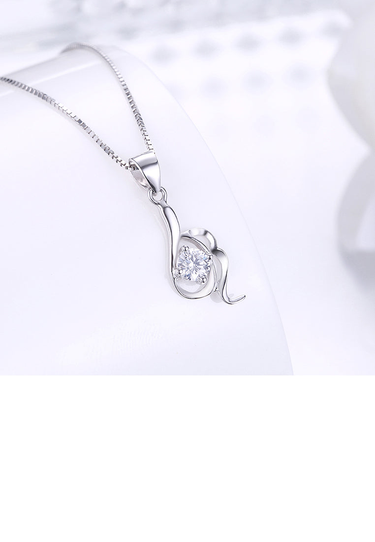 925 Sterling Silver Pendant with White Cubic Zircon and Necklace