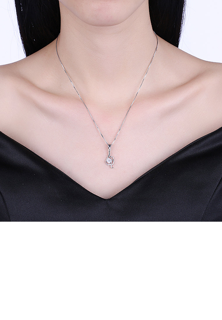 925 Sterling Silver Pendant with White Cubic Zircon and Necklace
