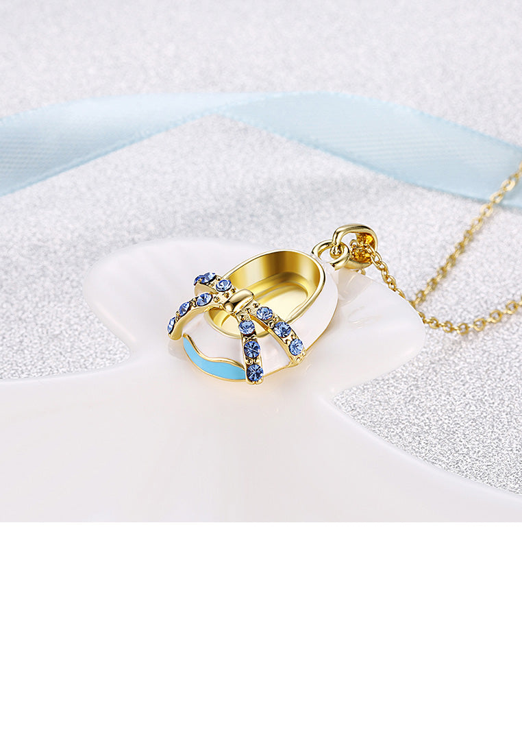 Fashion and Beautiful Plated Gold Shoe Pendant with Blue Cubic Zircon and Necklace