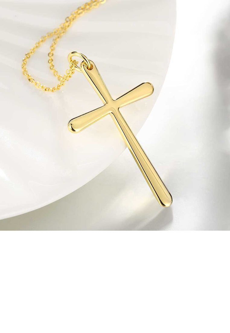 Fashion Simple Plated Gold Cross Pendant with Necklace